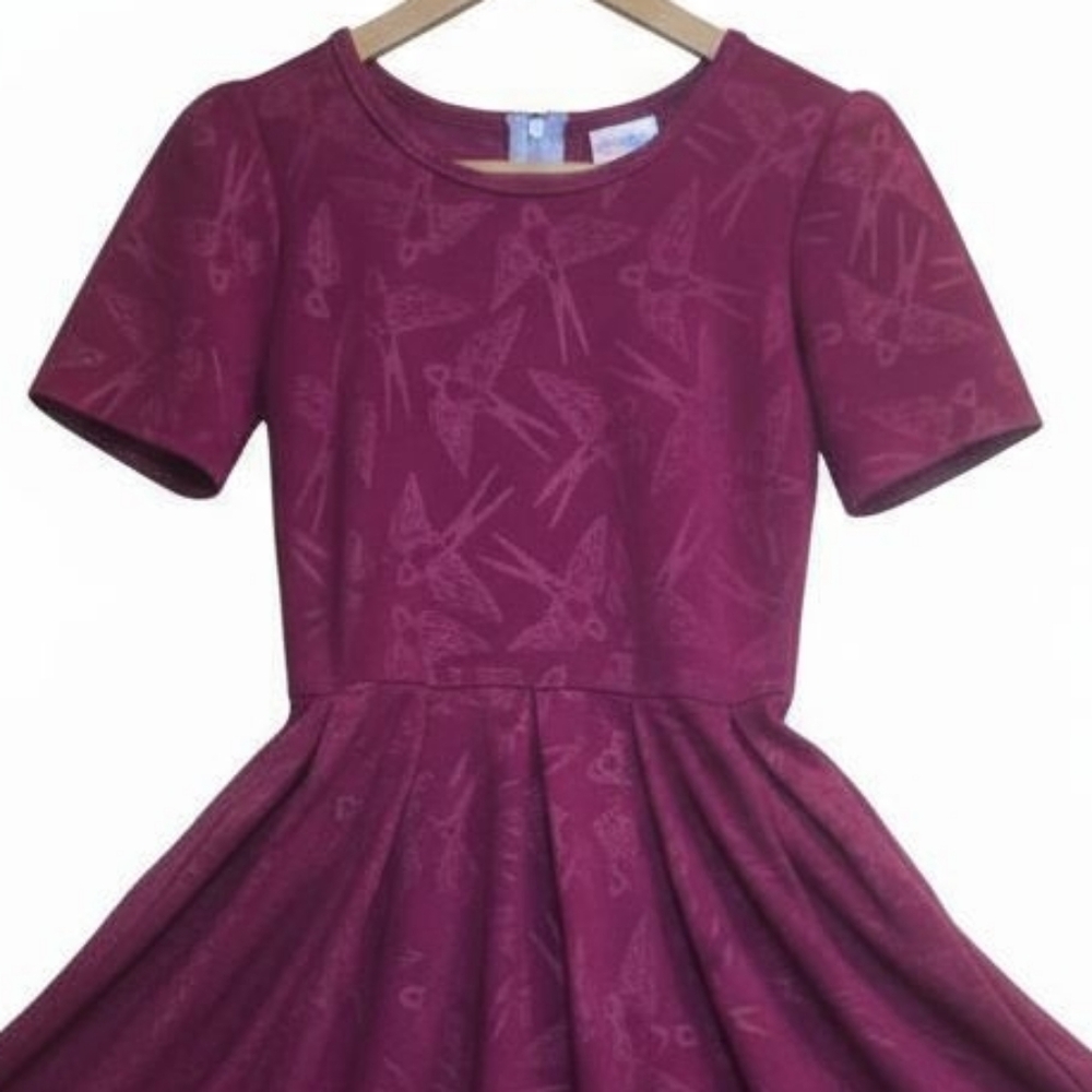 LuLaRoe Amelia Dress XS Maroon Merlot Birds Pattern